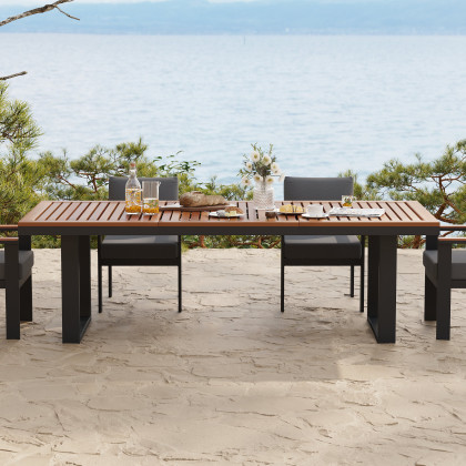 HMR - 6 - Person Rectangle Wood & Aluminum Outdoor Patio Dining Table