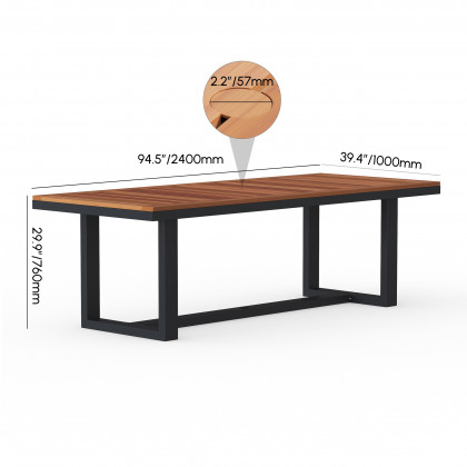 HMR - 6 - Person Rectangle Wood & Aluminum Outdoor Patio Dining Table