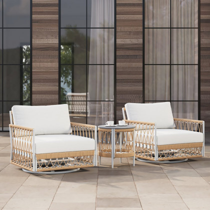 HMR - Ropipe 18.5" Round Outdoor Side Table with Storage Patio Weave Rope End Table in Khaki