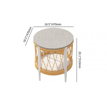 HMR - Ropipe 18.5" Round Outdoor Side Table with Storage Patio Weave Rope End Table in Khaki