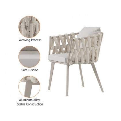 HMR Extendable Marble Outdoor Dining Set with Woven Armchairs (64.2"-84.3") - White, 7-Pieces