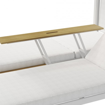 HMR - 2-Person White Aluminum Outdoor Patio Daybed with Canopy & Walnut Lift Top Coffee Table