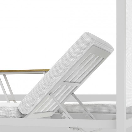 HMR - 2-Person White Aluminum Outdoor Patio Daybed with Canopy & Walnut Lift Top Coffee Table