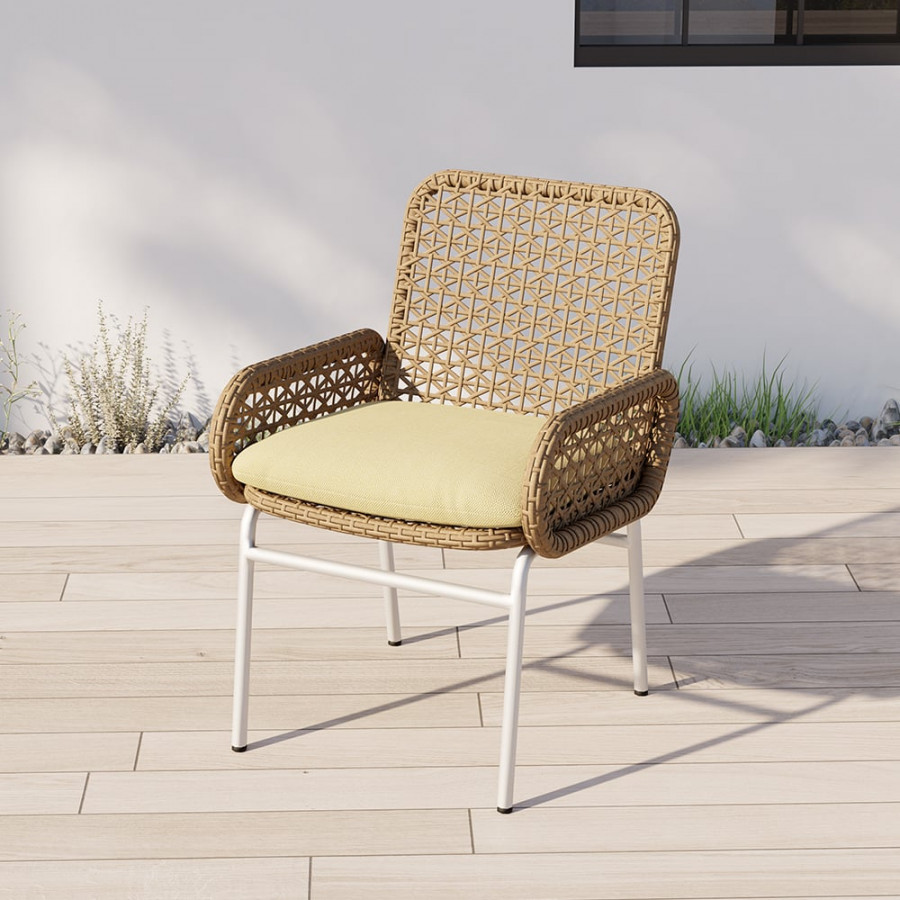HMR - Modern Aluminum & Rattan Outdoor Patio Dining Chair Armchair in Brown