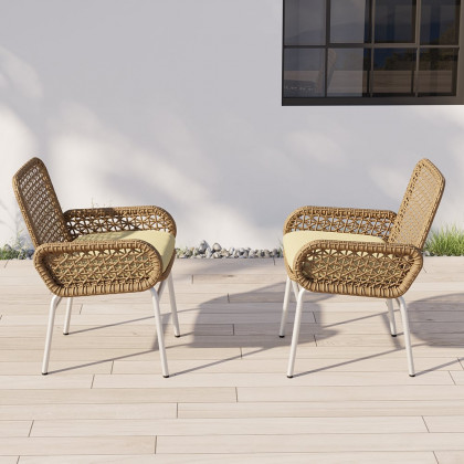 HMR - Modern Aluminum & Rattan Outdoor Patio Dining Chair Armchair in Brown