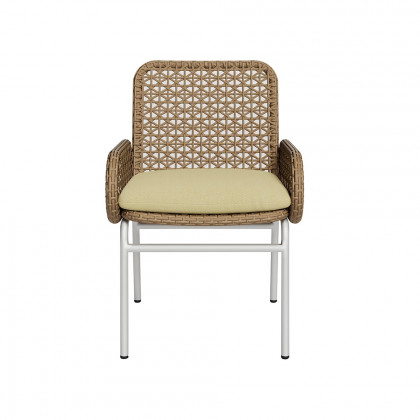 HMR - Modern Aluminum & Rattan Outdoor Patio Dining Chair Armchair in Brown