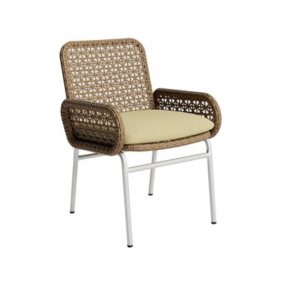 HMR - Modern Aluminum & Rattan Outdoor Patio Dining Chair Armchair in Brown