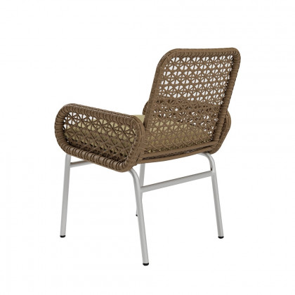 HMR - Modern Aluminum & Rattan Outdoor Patio Dining Chair Armchair in Brown