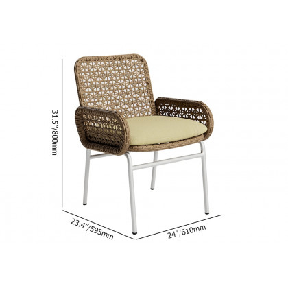 HMR - Modern Aluminum & Rattan Outdoor Patio Dining Chair Armchair in Brown