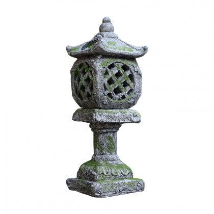 HMR - Outdoor Garden Japanese Solar Lantern Sculpture Concrete Gray Fiberglass Asian Decor