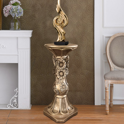HMR - 29.1" Large Tall Vintage Sunflower Pedestal Plant Stand Indoor Decor Sculpture in Gold