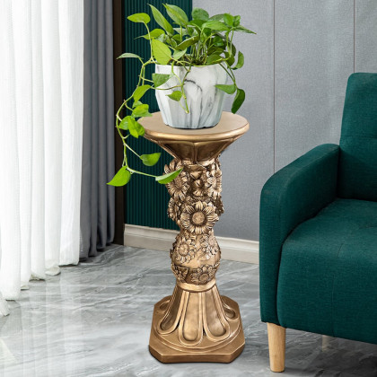 HMR - 29.1" Large Tall Vintage Sunflower Pedestal Plant Stand Indoor Decor Sculpture in Gold