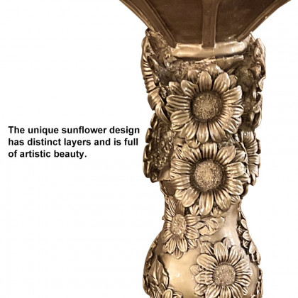 HMR - 29.1" Large Tall Vintage Sunflower Pedestal Plant Stand Indoor Decor Sculpture in Gold