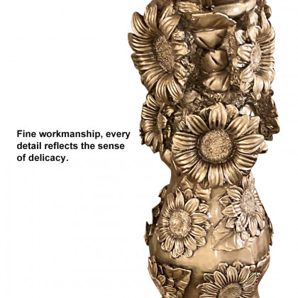 HMR - 29.1" Large Tall Vintage Sunflower Pedestal Plant Stand Indoor Decor Sculpture in Gold