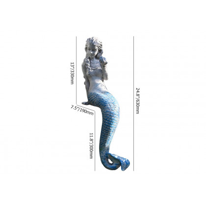 HMR - 25" Outdoor Statues Mermaid Decor White Resin Garden Ornaments Sculpture Decor Art