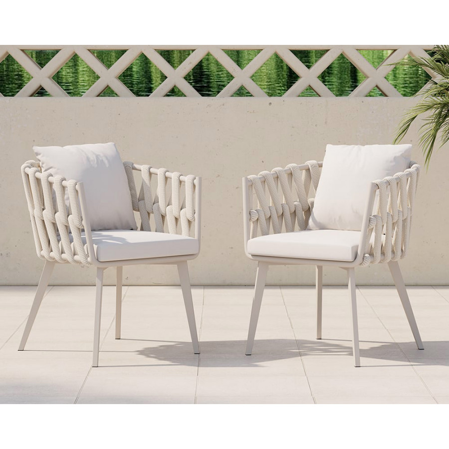 HMR Hand Woven Rope Outdoor Patio Dining Chair with Cushions (Set of 2) - Beige