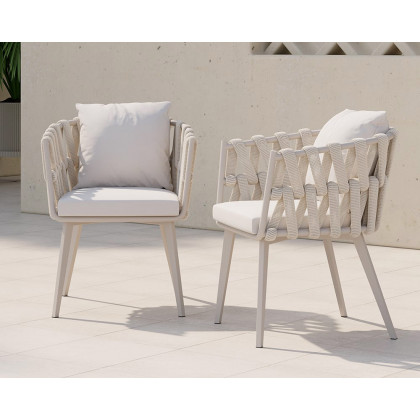 HMR Hand Woven Rope Outdoor Patio Dining Chair with Cushions (Set of 2) - Beige
