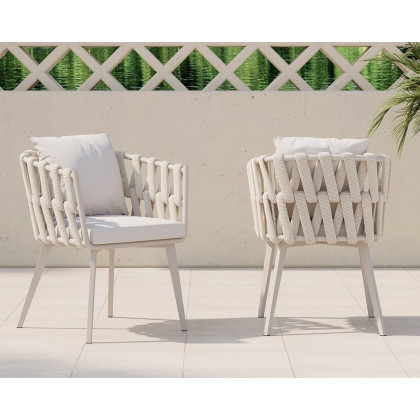 HMR Hand Woven Rope Outdoor Patio Dining Chair with Cushions (Set of 2) - Beige