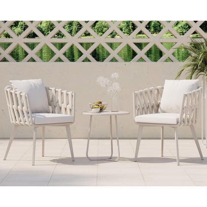 HMR Hand Woven Rope Outdoor Patio Dining Chair with Cushions (Set of 2) - Beige