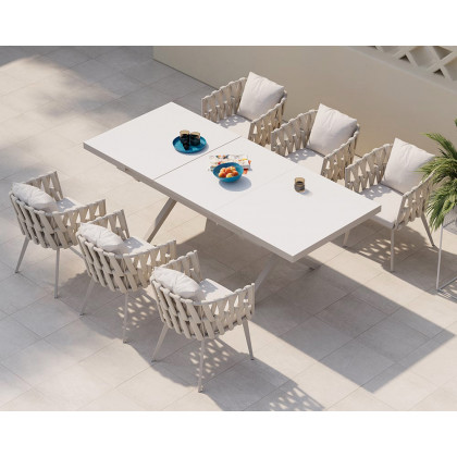 HMR Hand Woven Rope Outdoor Patio Dining Chair with Cushions (Set of 2) - Beige