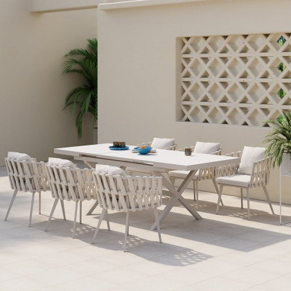 HMR Hand Woven Rope Outdoor Patio Dining Chair with Cushions (Set of 2) - Beige