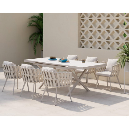 HMR Hand Woven Rope Outdoor Patio Dining Chair with Cushions (Set of 2) - Beige