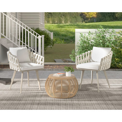 HMR Hand Woven Rope Outdoor Patio Dining Chair with Cushions (Set of 2) - Beige