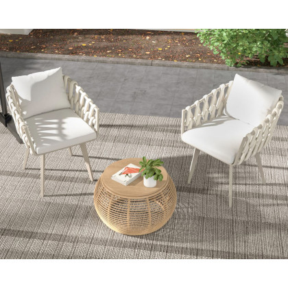HMR Hand Woven Rope Outdoor Patio Dining Chair with Cushions (Set of 2) - Beige