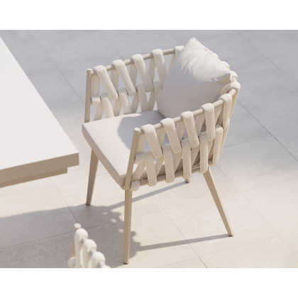 HMR Hand Woven Rope Outdoor Patio Dining Chair with Cushions (Set of 2) - Beige
