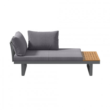 HMR - 4-Pieces Modular L-Shaped Teak Sectional Outdoor Sofa Set with Fire Pit in Gray