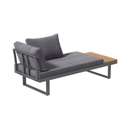 HMR - 4-Pieces Modular L-Shaped Teak Sectional Outdoor Sofa Set with Fire Pit in Gray