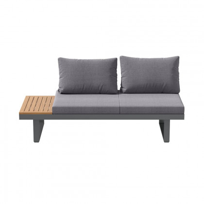 HMR - 4-Pieces Modular L-Shaped Teak Sectional Outdoor Sofa Set with Fire Pit in Gray