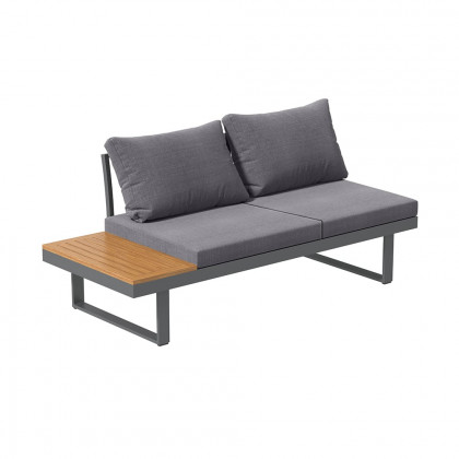 HMR - 4-Pieces Modular L-Shaped Teak Sectional Outdoor Sofa Set with Fire Pit in Gray