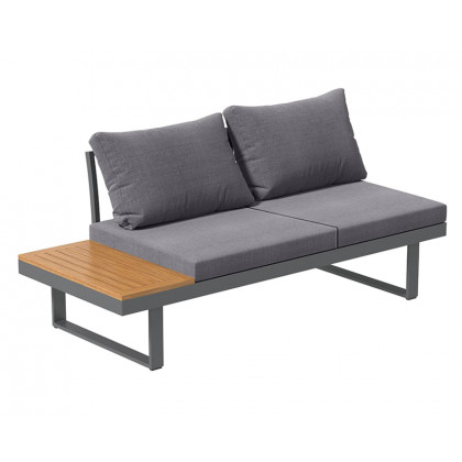 HMR - 4-Pieces Modular L-Shaped Teak Sectional Outdoor Sofa Set with Fire Pit in Gray