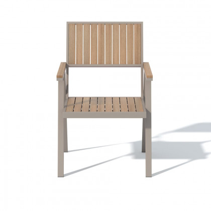HMR - Modern Aluminum & Wood Outdoor Dining Chair Patio Armchair in Natural & Gray (Set of 2)