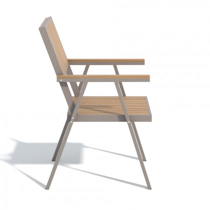 HMR - Modern Aluminum & Wood Outdoor Dining Chair Patio Armchair in Natural & Gray (Set of 2)