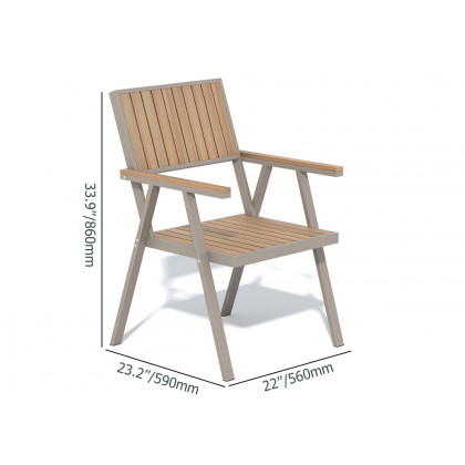 HMR - Modern Aluminum & Wood Outdoor Dining Chair Patio Armchair in Natural & Gray (Set of 2)