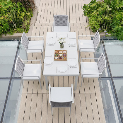 HMR - 7-Pieces Outdoor Patio Dining Set Extendable Aluminum & Wood-Plastic Table & Chairs Set