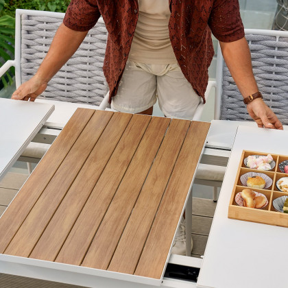 HMR - 7-Pieces Outdoor Patio Dining Set Extendable Aluminum & Wood-Plastic Table & Chairs Set