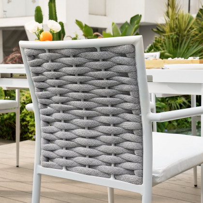 HMR - 7-Pieces Outdoor Patio Dining Set Extendable Aluminum & Wood-Plastic Table & Chairs Set