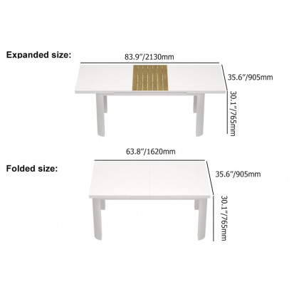 HMR - 7-Pieces Outdoor Patio Dining Set Extendable Aluminum & Wood-Plastic Table & Chairs Set