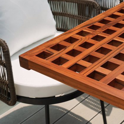HMR - 9-Pieces 94.5" Outdoor Rectangle Teak Dining Set for 8 Person with 8 Rattan Chairs