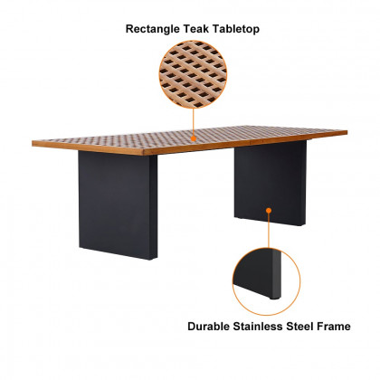 HMR - 9-Pieces 94.5" Outdoor Rectangle Teak Dining Set for 8 Person with 8 Rattan Chairs