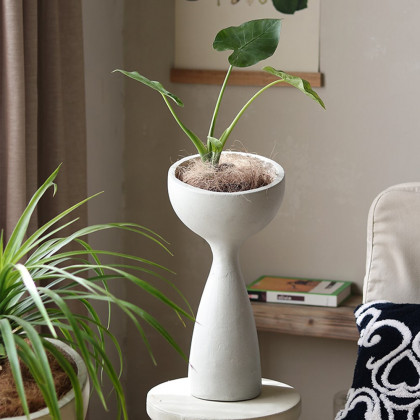 HMR - 26" Outdoor Resin Pedestal Planter Pot Garden Sculpture Decor Geometric Statue Art