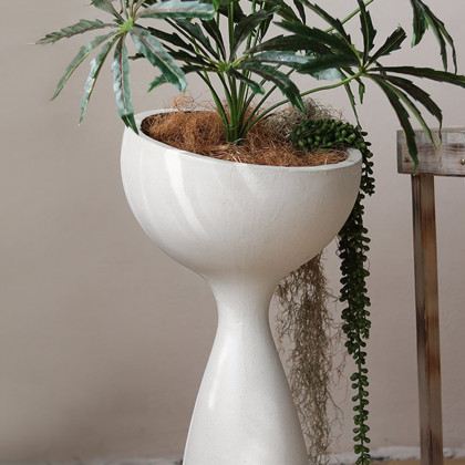 HMR - 26" Outdoor Resin Pedestal Planter Pot Garden Sculpture Decor Geometric Statue Art