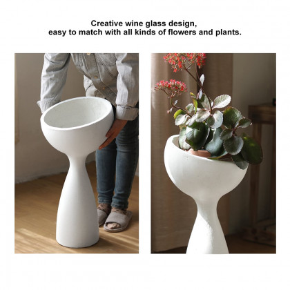 HMR - 26" Outdoor Resin Pedestal Planter Pot Garden Sculpture Decor Geometric Statue Art