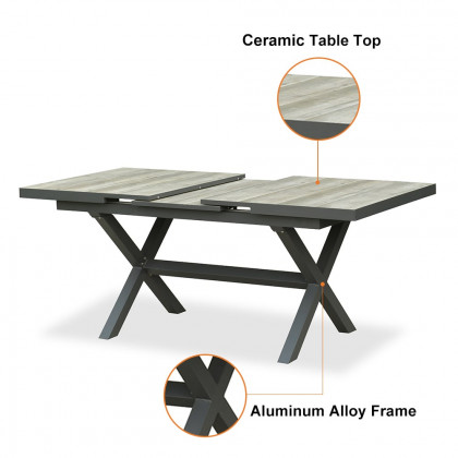 HMR Extendable Marble Outdoor Dining Set with Woven Armchairs (64.2"-84.3") - Gray, 9-Pieces