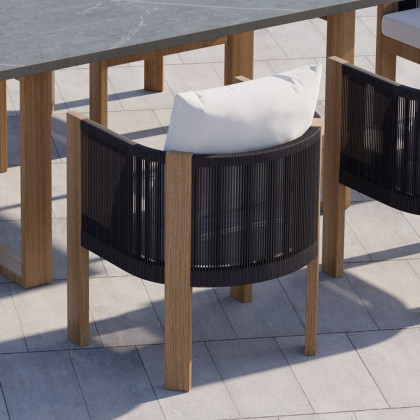 HMR - 2 Pieces Modern Aluminum & Ropes Outdoor Patio Dining Chair Set in Black & Brown