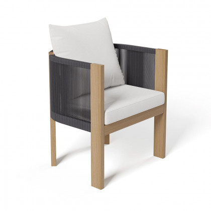 HMR - 2 Pieces Modern Aluminum & Ropes Outdoor Patio Dining Chair Set in Black & Brown