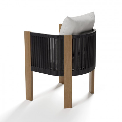 HMR - 2 Pieces Modern Aluminum & Ropes Outdoor Patio Dining Chair Set in Black & Brown